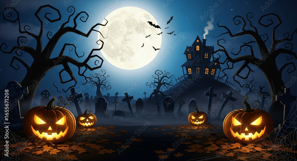Fototapeta premium A festive Halloween scene, Halloween background with pumpkin