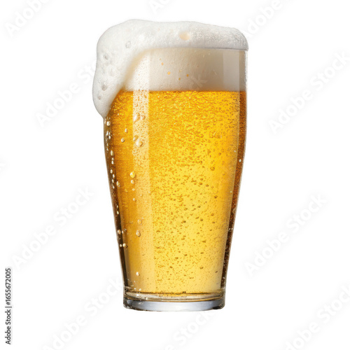 Full pint of beer isolated on transparent background