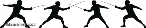 Fencing Sport Silhouette Vector Set, Sword Fight, Duel Pose, Athletic Movement, Combat Training, Martial Art, Professional Fencer, Olympic Sport, Action Illustration