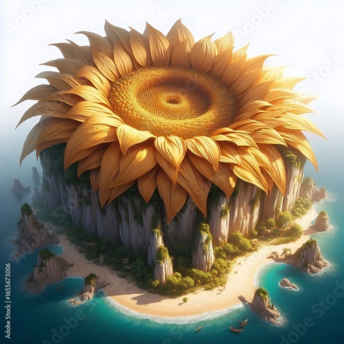 sunflower petals forming golden cliffs.