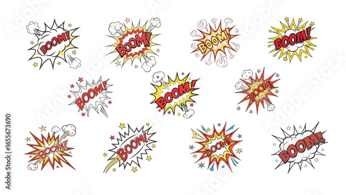 Cartoon Boom Explosion Icon Vector Isolated Explosive Motion Effect