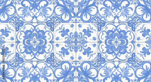 Elegant blue and white azulejo tile pattern for seamless design projects
