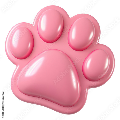 3D Cute pink paw print isolated on transparent background