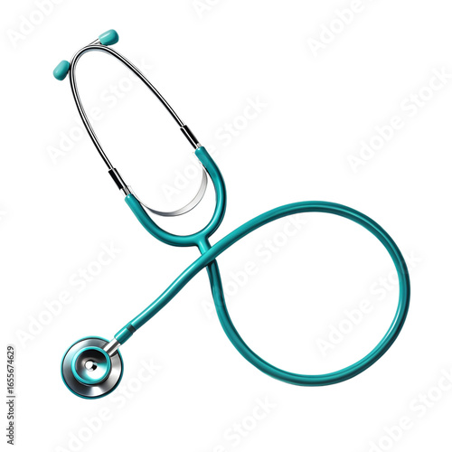 Teal stethoscope medical instrument isolated on transparent background