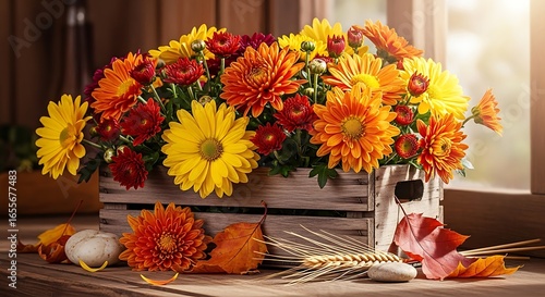 Autumn still life with a colorful bouquet of yellow flowersAutumn still life with a colorful bouquet of yellow flowers