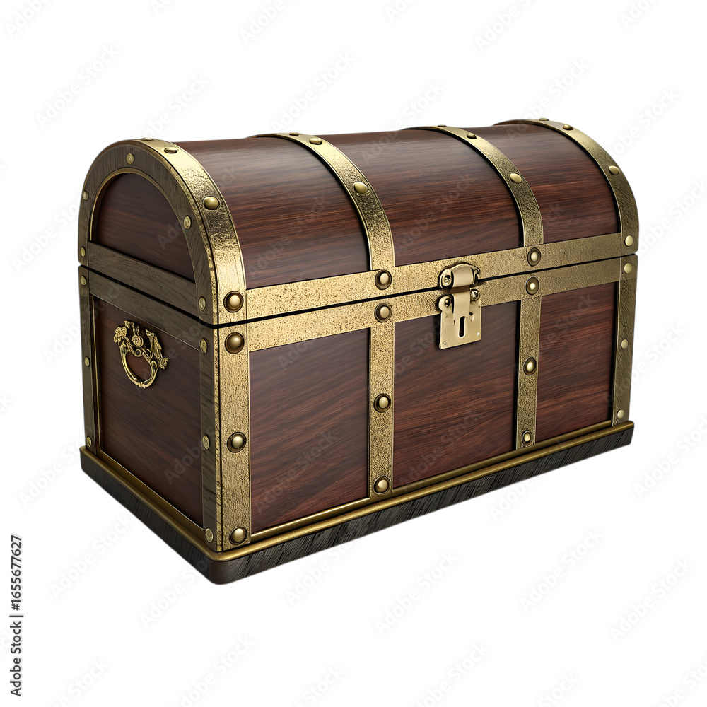 Antique wooden treasure chest with ornate metal details isolated on transparent background Antique wooden treasure chest with ornate metal details isolated on transparent background