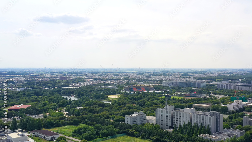 Fototapeta premium Drone aerial view of residential area in modern city