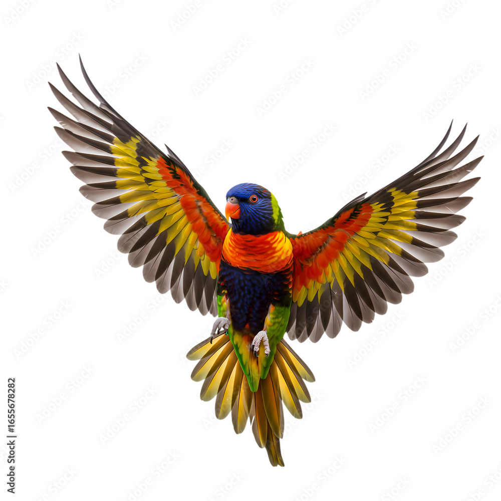 Fototapeta premium Rainbow Lorikeet in Flight: Vivid Bird Photography