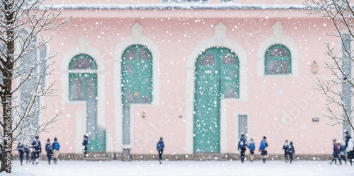 a pastel pink historical bu...