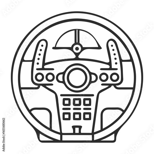 Futuristic steering wheel line icon, racing game controller vector illustration.