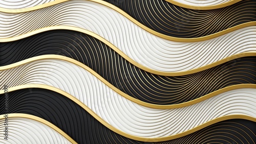 Wallpaper Mural Abstract black and white wavy background with golden lines creates a luxurious and elegant design for various creative projects Torontodigital.ca