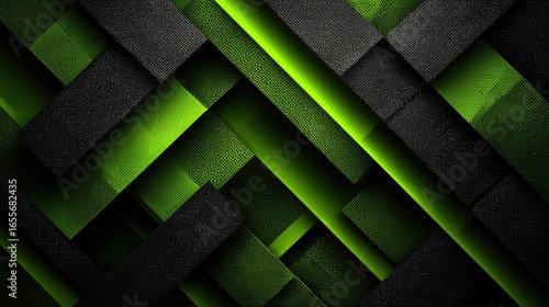 Abstract design of dark gray and bright lime green overlapping rectangles