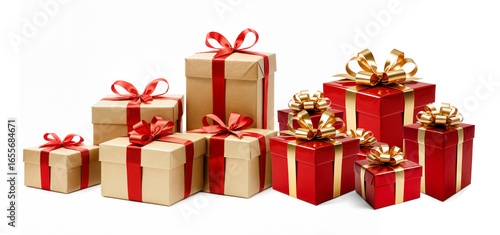 pile of gift boxes with red...