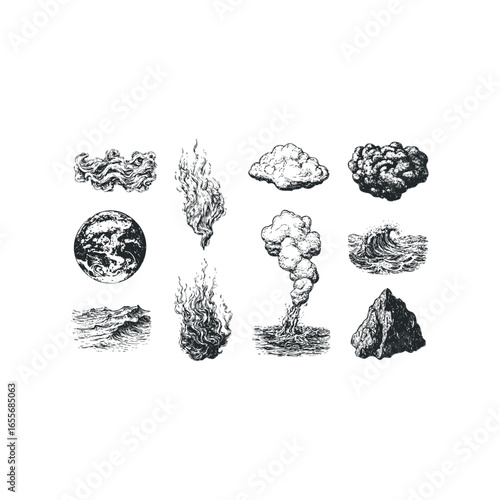 Collection of Nature Elements Hand Drawn Sketch Style