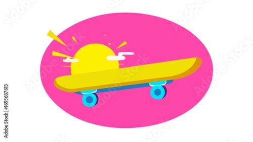 Skateboard graphic design illustration for extreme sports and recreation with a summer sunset vibe design
