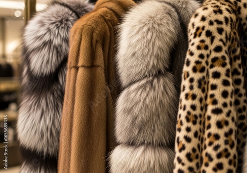 Display of luxurious fur coats showing elegance warmth and style in fashion retail