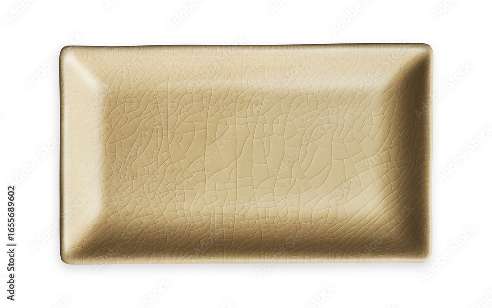 Fototapeta premium Empty rectangular plate, Brown ceramics plate in cracked pattern, isolated on white background with clipping path, Top view 