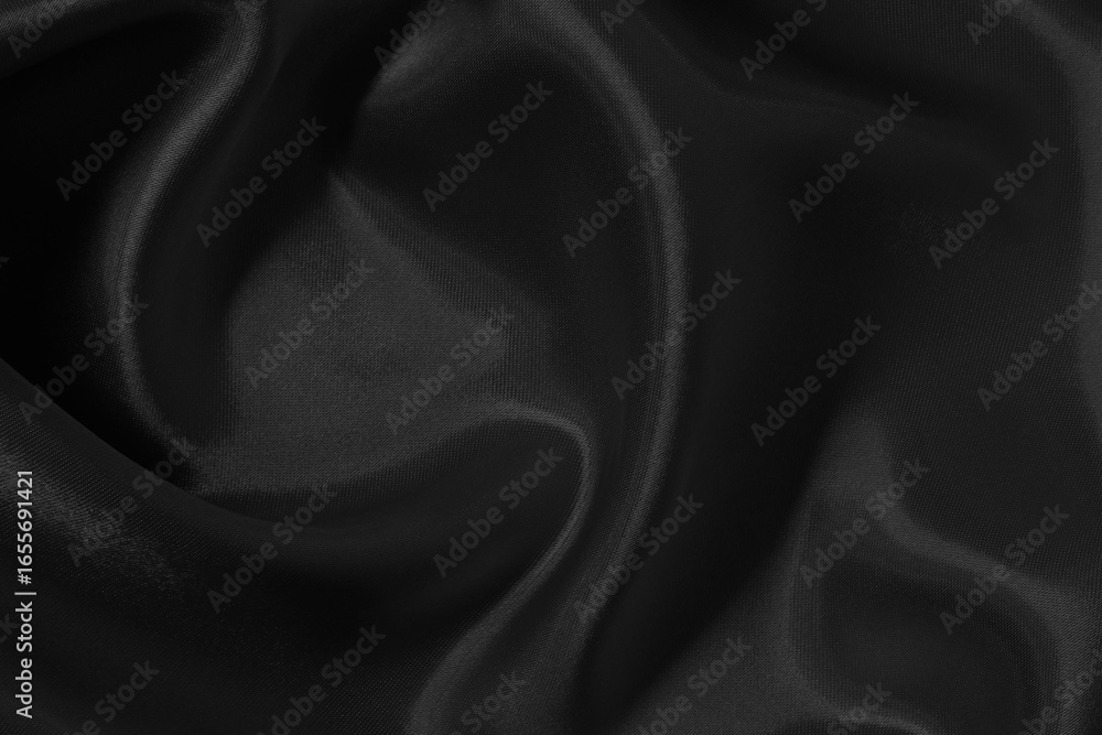 Fototapeta premium Black grey fabric texture background, detail of silk or linen pattern.