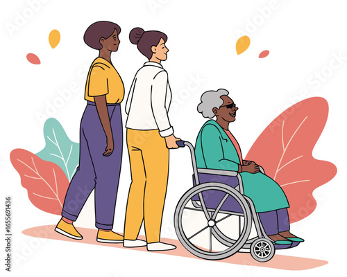 Multicultural Group Vector Artwork Featuring Diverse People with Different Abilities and Ages