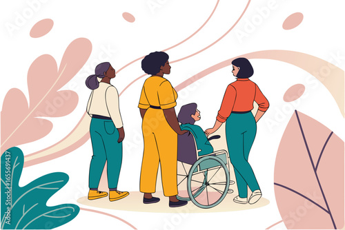 Diversity and Inclusion Flat Vector of People of All Ages, Body Types, and Abilities Standing in Unity