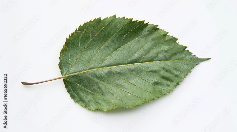 Fototapeta premium Fresh Green Foliage: Detailed Leaf Veins on White Background