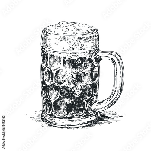 Engraved Tankard Filled with Frothy Dark Beer