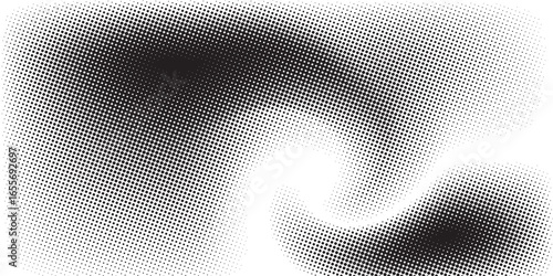 Black halftone vector art background with black dots on white for cover design, poster, banner, flyer and cards. Monochrome abstract modern design. Futuristic retro illustration.