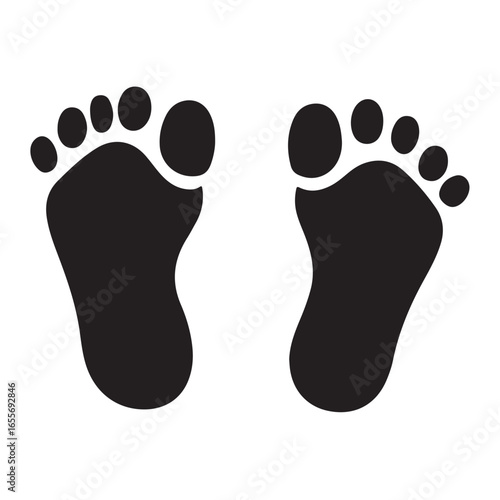 baby feet logo silhouette vector, baby foot logo icon vector silhouette, footprint vector illustration logo, silhouette of baby footprints icon vector silhouette design on white background