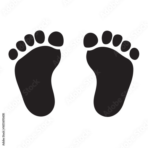 baby feet logo silhouette vector, baby foot logo icon vector silhouette, footprint vector illustration logo, silhouette of baby footprints icon vector silhouette design on white background