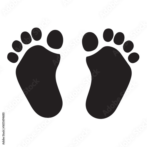 baby feet logo silhouette vector, baby foot logo icon vector silhouette, footprint vector illustration logo, silhouette of baby footprints icon vector silhouette design on white background