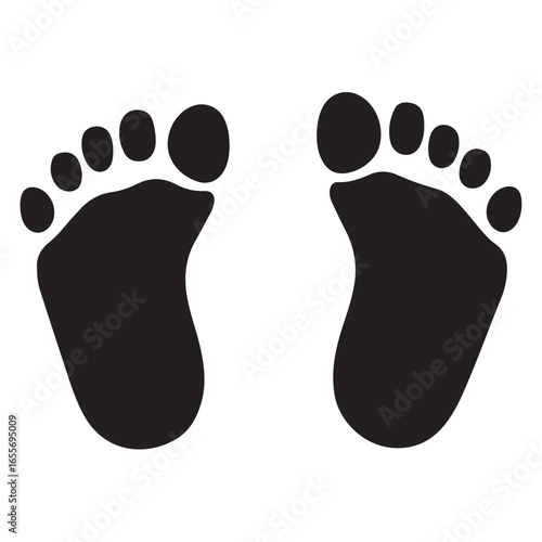 baby feet logo silhouette vector, baby foot logo icon vector silhouette, footprint vector illustration logo, silhouette of baby footprints icon vector silhouette design on white background