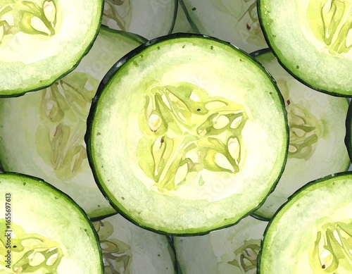 Watercolor cucumber slices pattern (1)