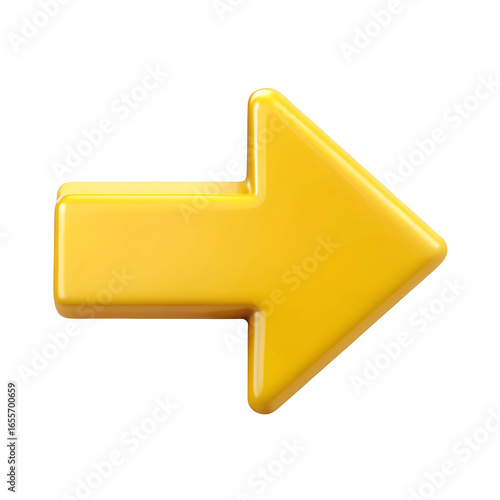 realistic yellow arrow in cartoon 3d style isolate