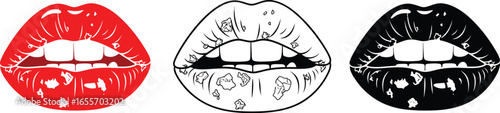 Lips vector illustration set with gold foil and outline art
