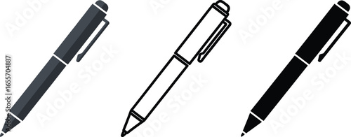 Pen illustration set vector writing tool office supplies art