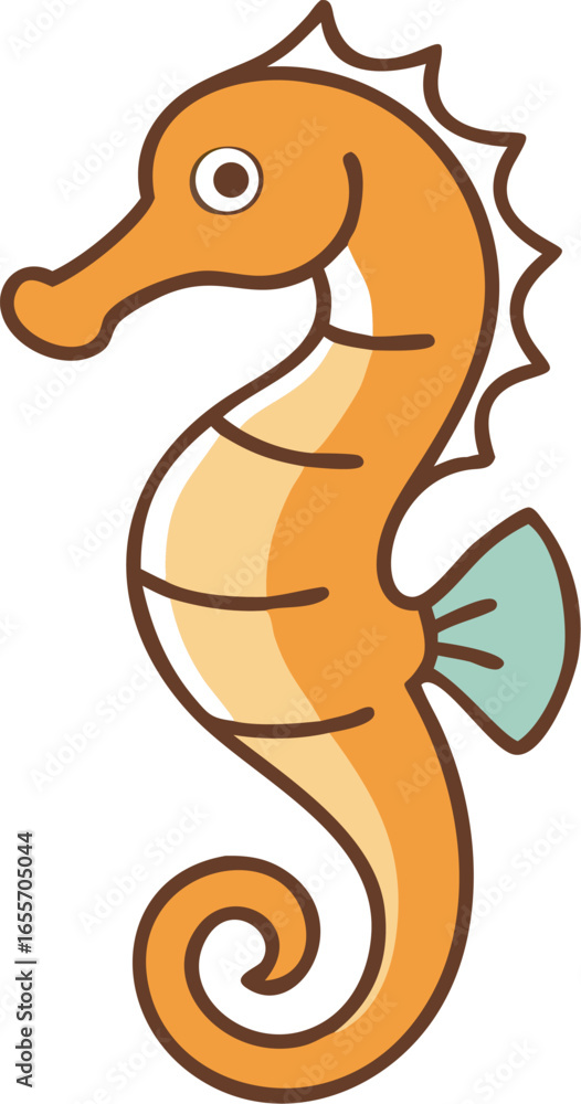 Fototapeta premium Curled seahorse with tail down side view isolated on white background isolated on transparent background