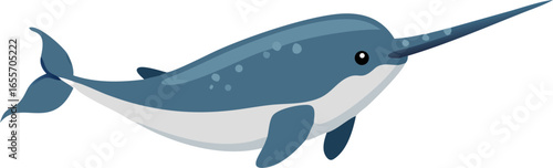 Narwhal swimming side view with long tusk isolated on white background isolated on transparent background