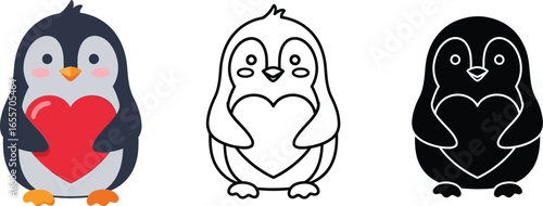 Penguin holding heart vector illustration cute animal design