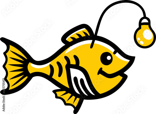 Anglerfish with glowing lure side view isolated on white background isolated on transparent background