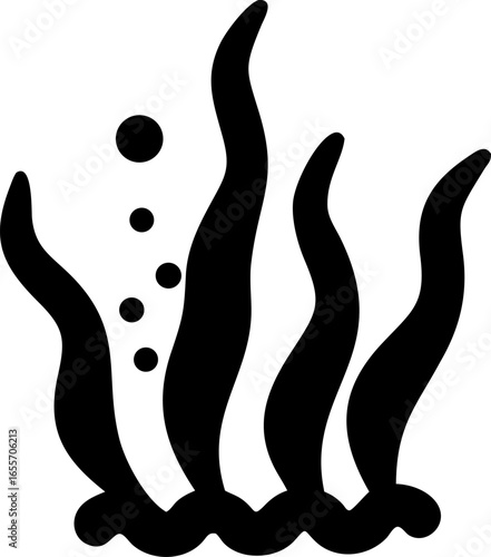 Silhouette of flowing seaweed underwater isolated on white background isolated on transparent background