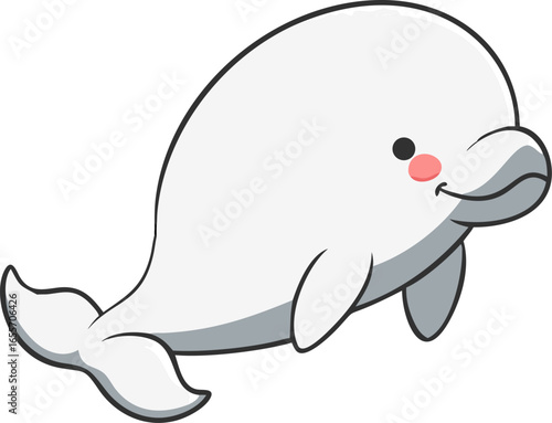 Illustration of a beluga whale with a rounded head isolated on white background isolated on transparent background