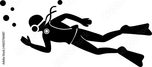 Underwater diver swimming with fins isolated on white background isolated on transparent background