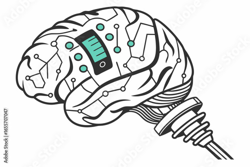 Brain with integrated circuit and digital display human