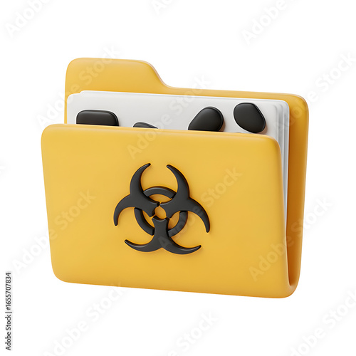 Biohazard Data: A 3D render of a biohazard symbol folder, isolated on transparent background