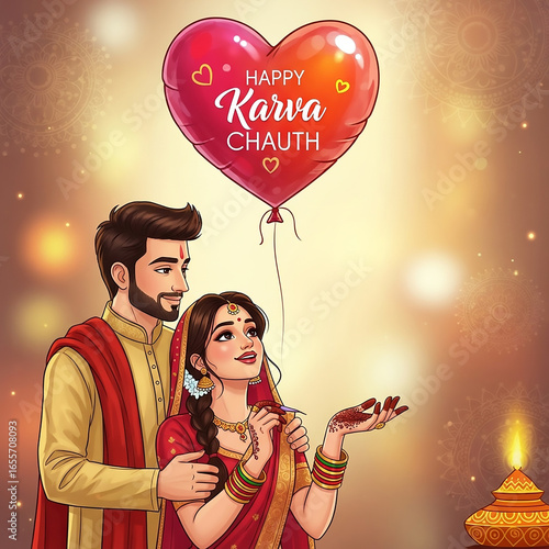 Romantic Karva Chauth Illus...