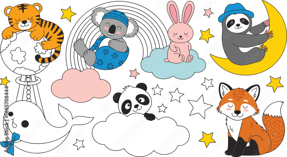 Fototapeta premium Adorable Sleeping Animals Illustrations Pack
