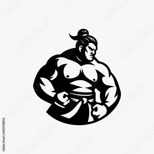 Bold Sumo Wrestler in Black and White Ready for Competition Strong and Focused.
