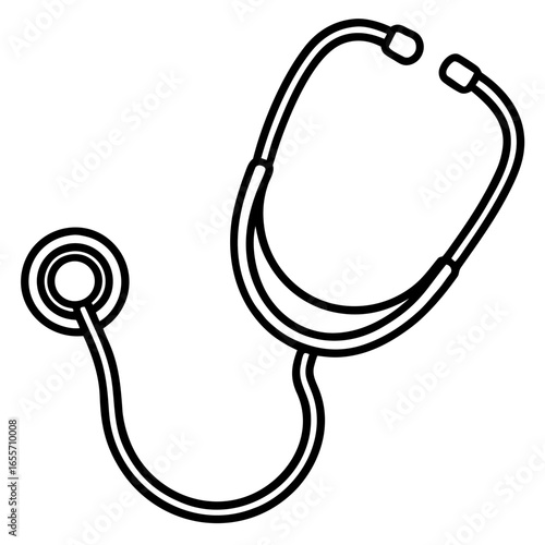 A simple line drawing of a stethoscope with earpieces and chestpiece on a white background view "svg"