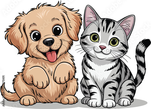 Cartoon Dog and Cat Friends - Playful Companions
