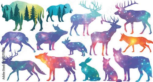 Celestial Wildlife Galaxy Animals Silhouettes